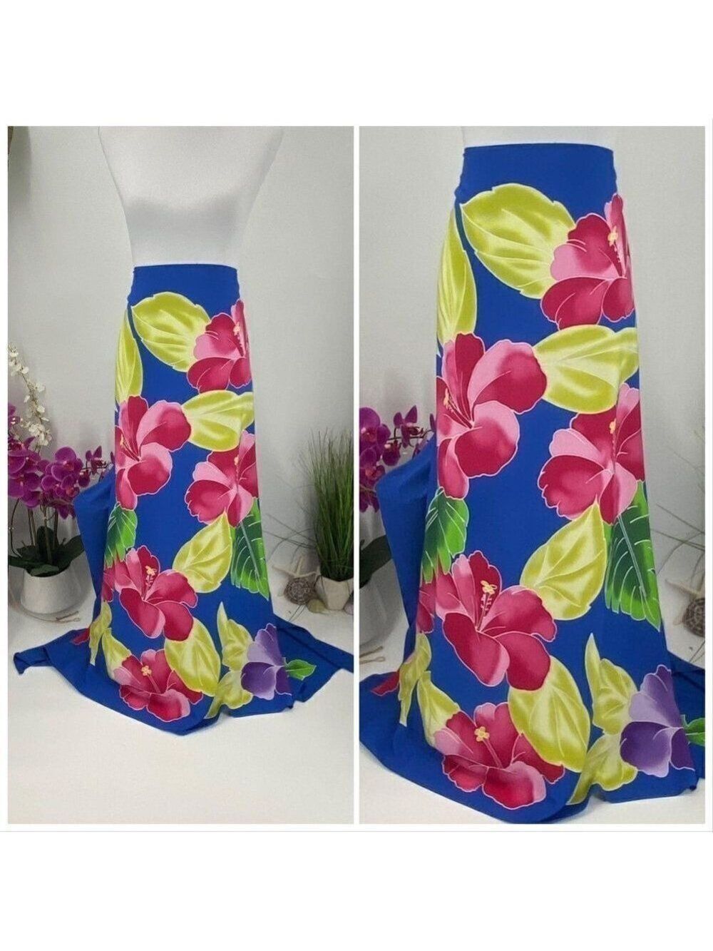 Blue/Pink /Purple Hibiscus SARONG Batik Hand Painted Rayon Handmade